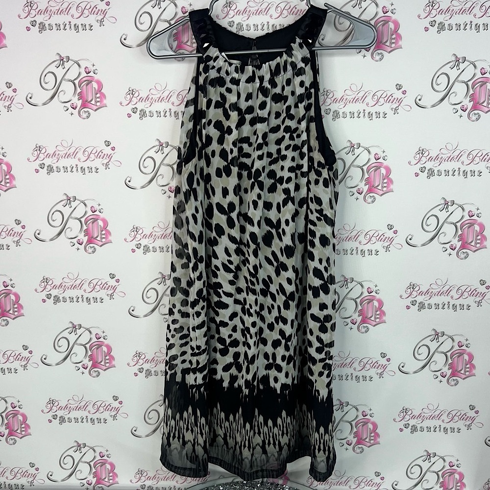 London Times dress jewels detail cheetah leopard print shiny Monochrome Dress